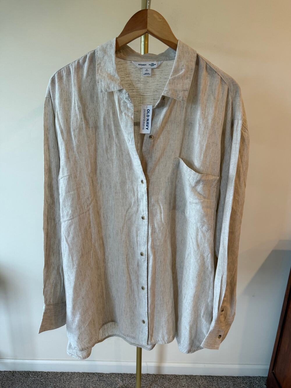 NWT Old Navy The Boyfriend Shirt Women's XLT beige Button Up Boho Classic